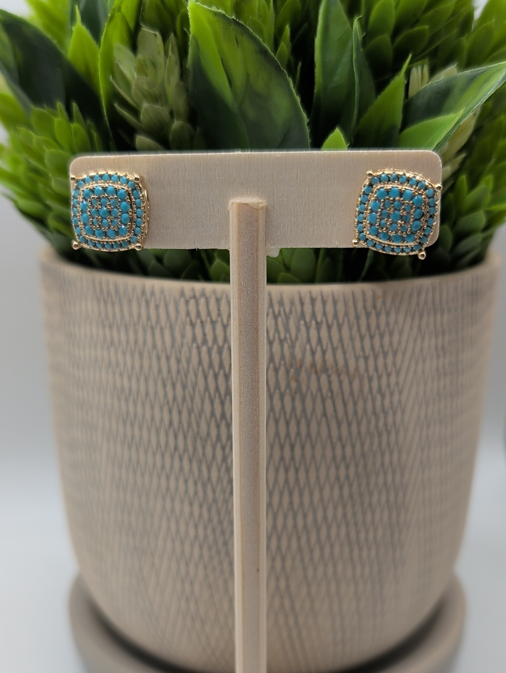 Gold Turquoise Cluster Stud Earrings